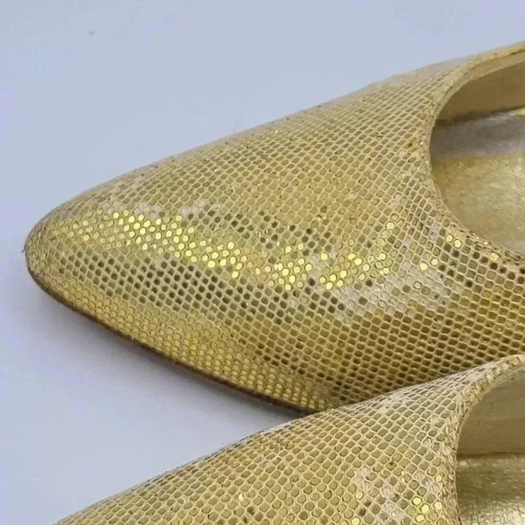 Vintage Stuart Weitzman Martinique Gold Glitter Pointed Toe Stiletto Heels 7.5 - Picture 8 of 16